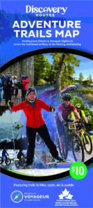trail map cover showing activities including cross country ski, gravel biking, and paddling
